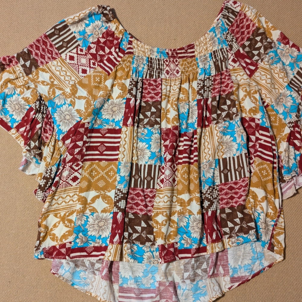 Cato Plus Size Patchwork Patterned Multicolor Bell Sleeve Blouse - Picture 8 of 12